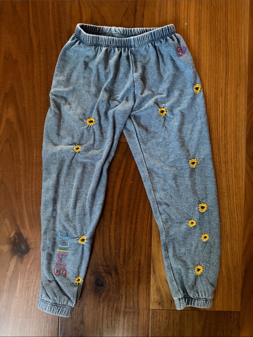Chaser Gray Jogger Sweatpants with Yellow Sunflower Embroidery